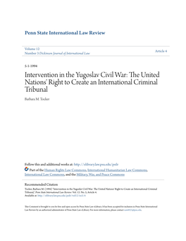 Intervention in the Yugoslav Civil War: the United Nations' Right to Create an International Criminal Tribunal