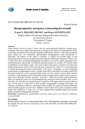 Metapragmatics and Genre: Connecting the Strands
