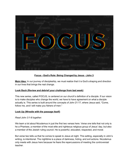 Focus - God’S Role: Being Changed by Jesus - John 3