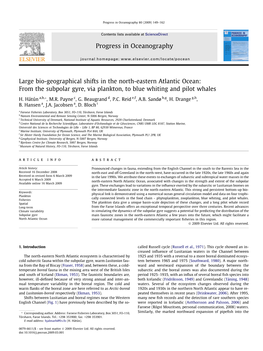 Large Bio-Geographical Shifts in the North-Eastern Atlantic Ocean: from the Subpolar Gyre, Via Plankton, to Blue Whiting and Pilot Whales