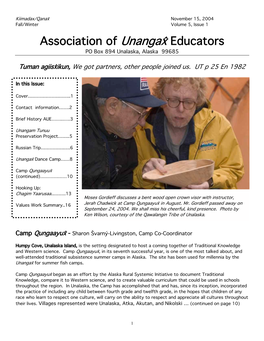 Association of Unanga{ Educators PO Box 894 Unalaska, Alaska 99685