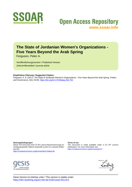 The State of Jordanian Women's Organizations—Five Years Beyond