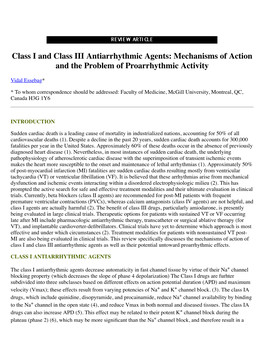Class I and Class III Antiarrhythmic Agents: Mechanisms of Action and the Problem of Proarrhythmic Activity