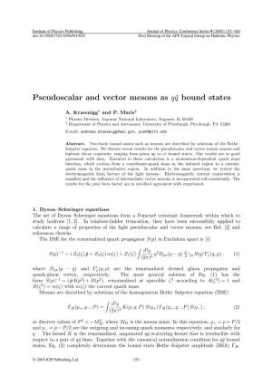 Pseudoscalar and Vector Mesons As Q¯Q Bound States