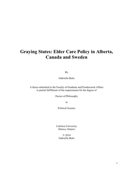 Graying States: Elder Care Policy in Alberta, Canada and Sweden