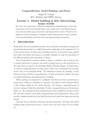 Lecture 1. Model Building in IIA: Intersecting Brane Worlds