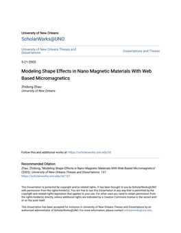 Modeling Shape Effects in Nano Magnetic Materials with Web Based Micromagnetics