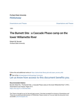 The Burnett Site : a Cascade Phase Camp on the Lower Willamette River