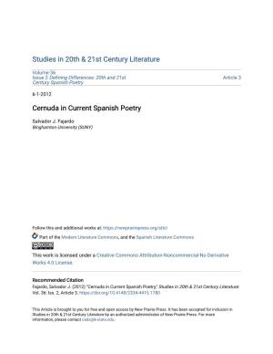 Cernuda in Current Spanish Poetry