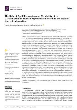 The Role of Apoe Expression and Variability of Its Glycosylation in Human Reproductive Health in the Light of Current Information