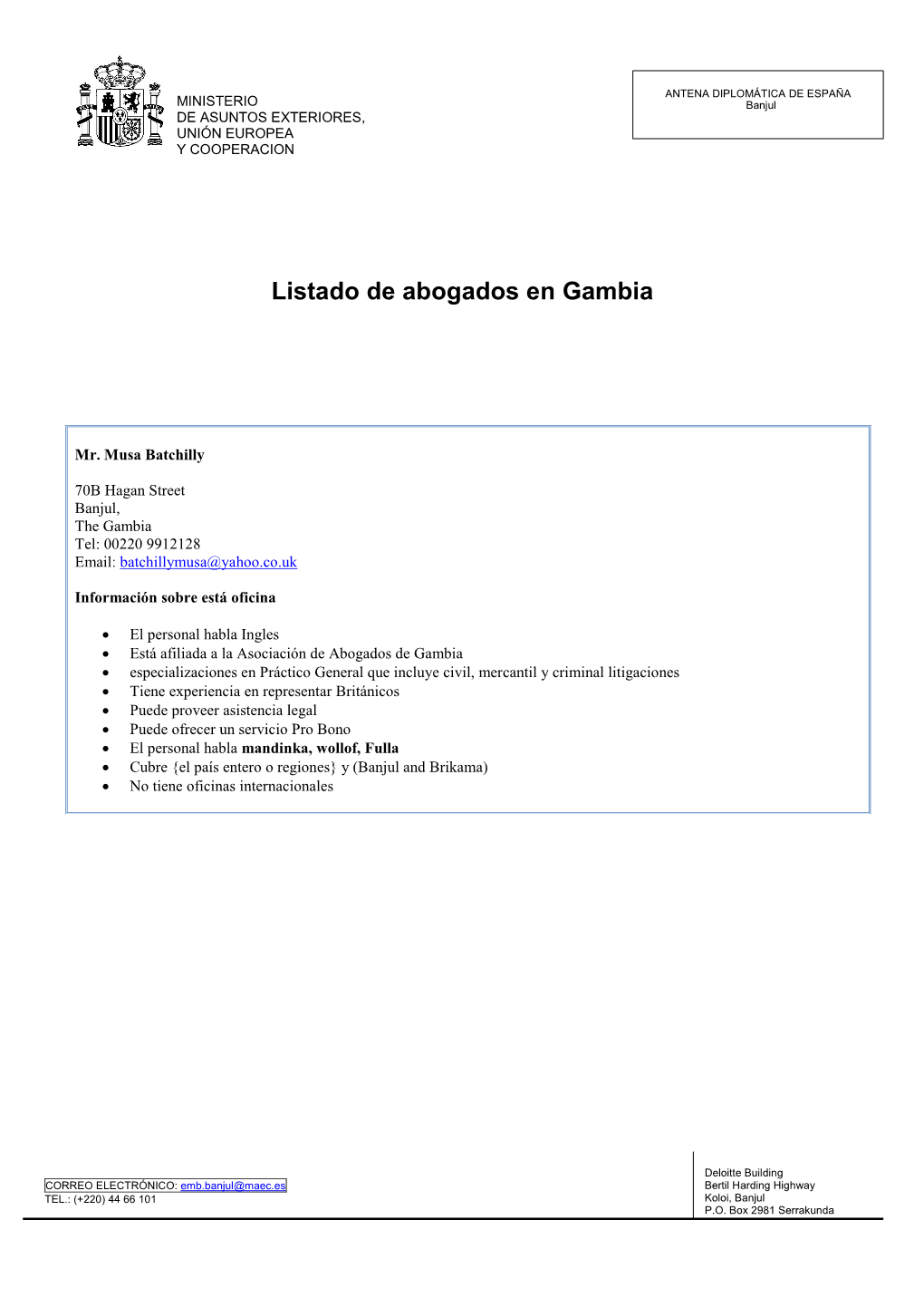 Listado De Abogados En Gambia