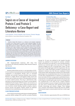 Sepsis As a Cause of Acquired Protein C and Protein S Deficiency- a Case Report and Literature Review