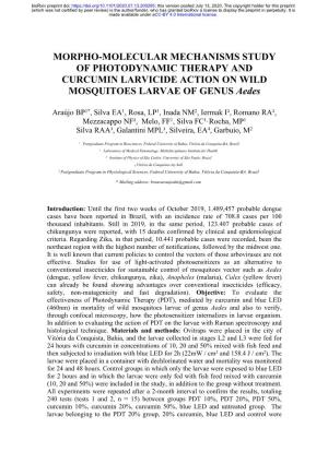 MORPHO-MOLECULAR MECHANISMS STUDY of PHOTODYNAMIC THERAPY and CURCUMIN LARVICIDE ACTION on WILD MOSQUITOES LARVAE of GENUS Aedes