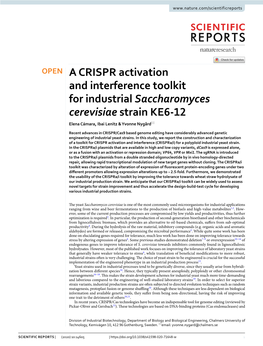 A CRISPR Activation and Interference Toolkit for Industrial Saccharomyces Cerevisiae Strain KE6‑12 Elena Cámara, Ibai Lenitz & Yvonne Nygård*