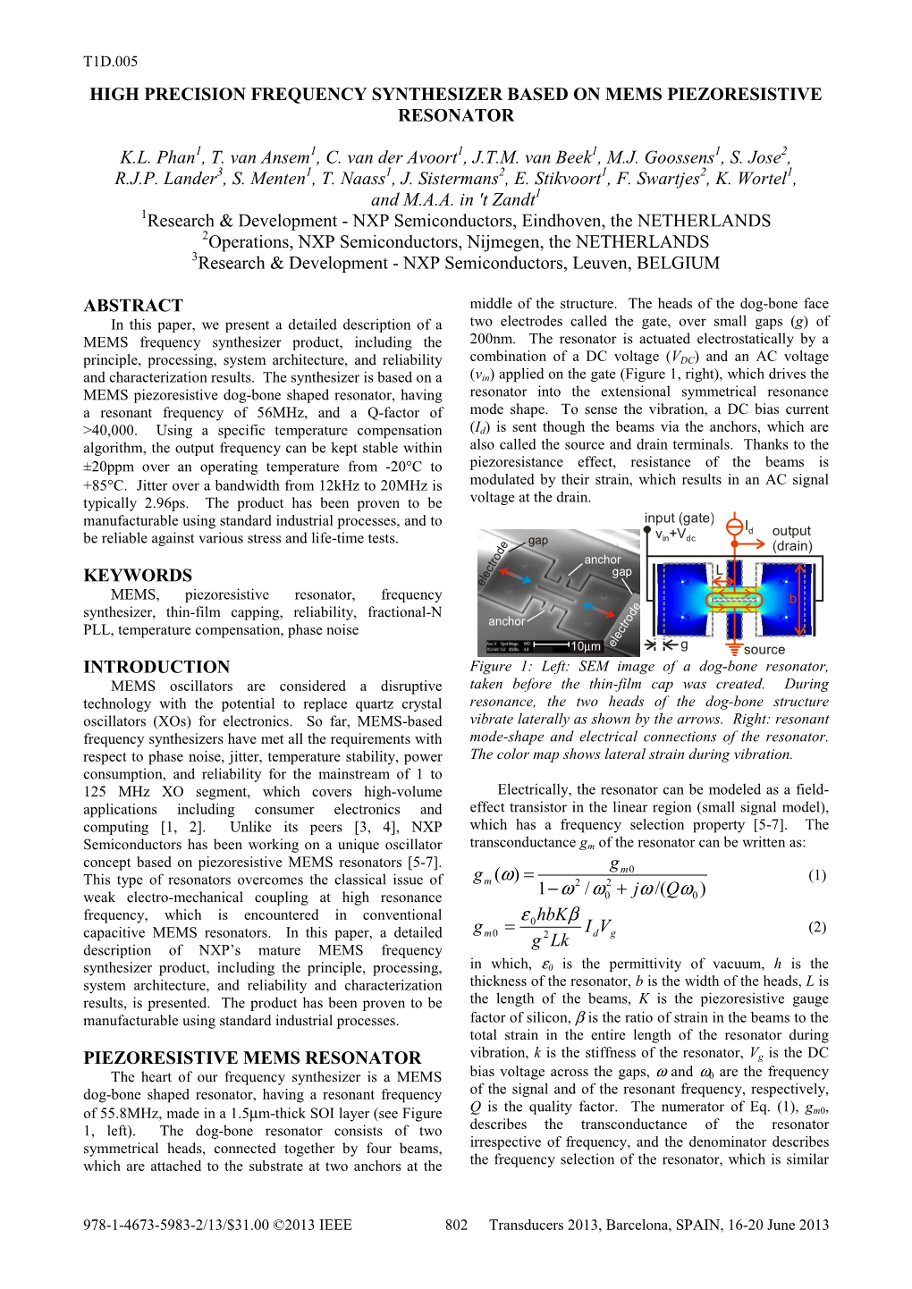 High Precision Frequency Synthesizer Based on Mems Piezoresistive Resonator