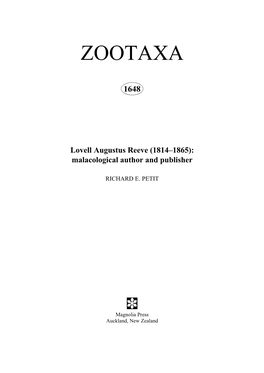 Zootaxa,Lovell Augustus Reeve (1814?865): Malacological Author and Publisher