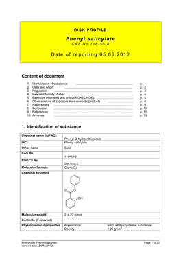 RISK PROFILE of Phenyl Salicylate