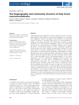 The Biogeography and Community Structure of Kelp Forest Macroinvertebrates Laurel A