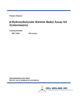 Β-Hydroxybutyrate (Ketone Body) Assay Kit