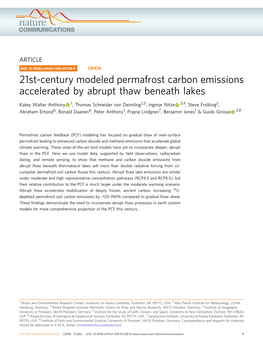 21St-Century Modeled Permafrost Carbon Emissions Accelerated by Abrupt Thaw Beneath Lakes