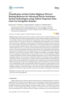 Classification of Inter-Urban Highway Drivers' Resting Behavior for Advanced Driver-Assistance System Technologies Using Vehic