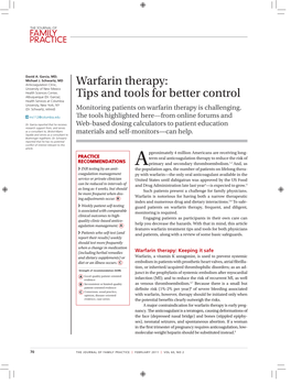 Warfarin Therapy: Tips and Tools for Better Control