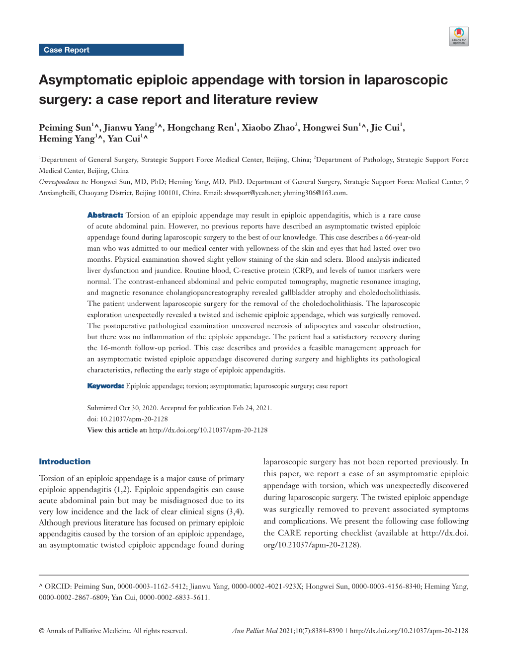 Asymptomatic Epiploic Appendage with Torsion in Laparoscopic Surgery: a