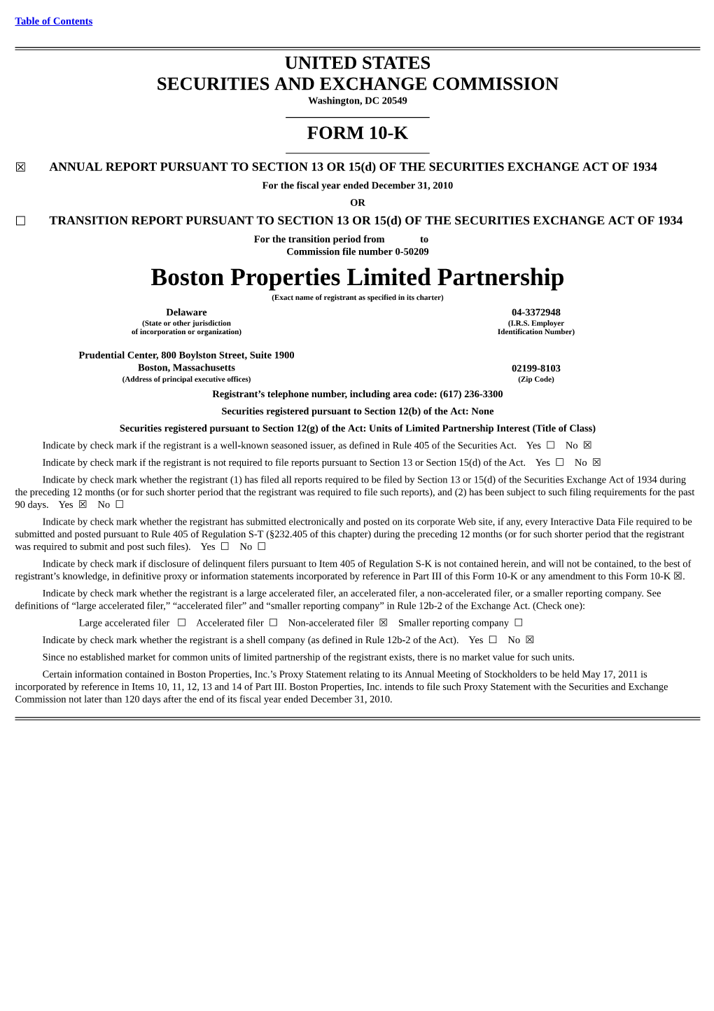 Boston Properties Limited Partnership (Exact Name of Registrant As Specified in Its Charter)