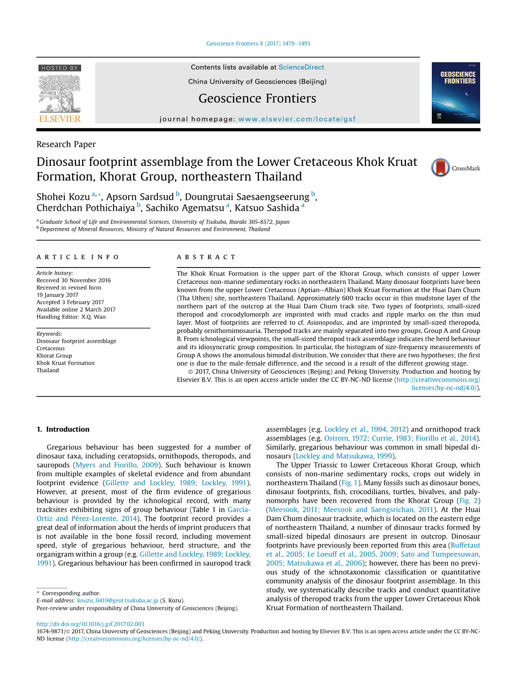 Dinosaur Footprint Assemblage from the Lower Cretaceous Khok Kruat Formation, Khorat Group, Northeastern Thailand