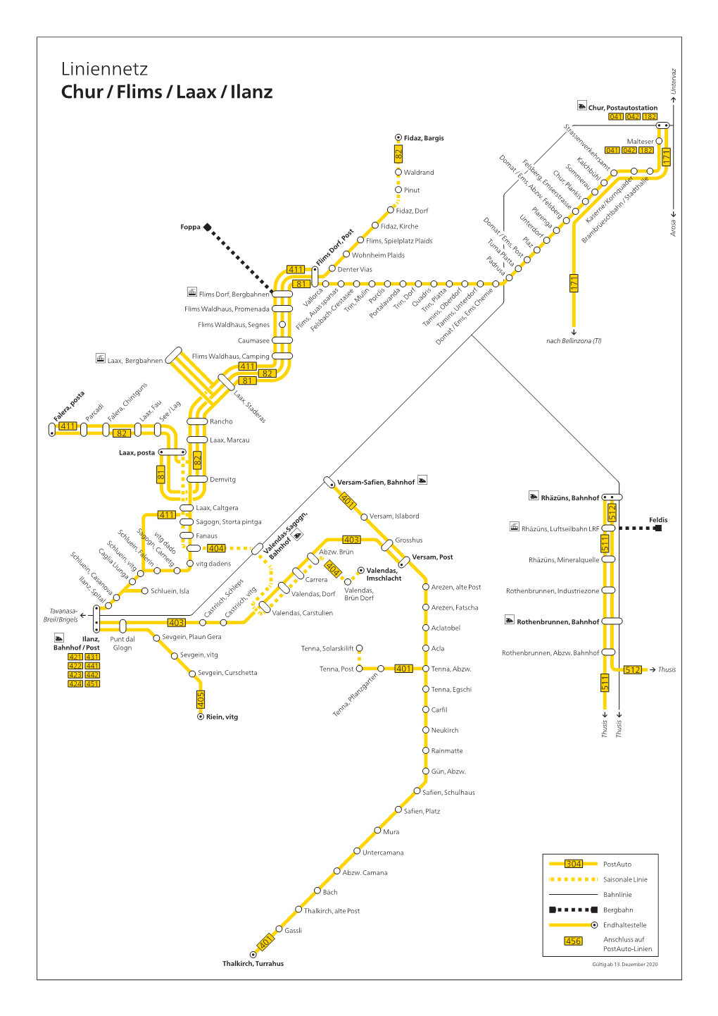 Liniennetz Chur/Flims/Laax/Ilanz