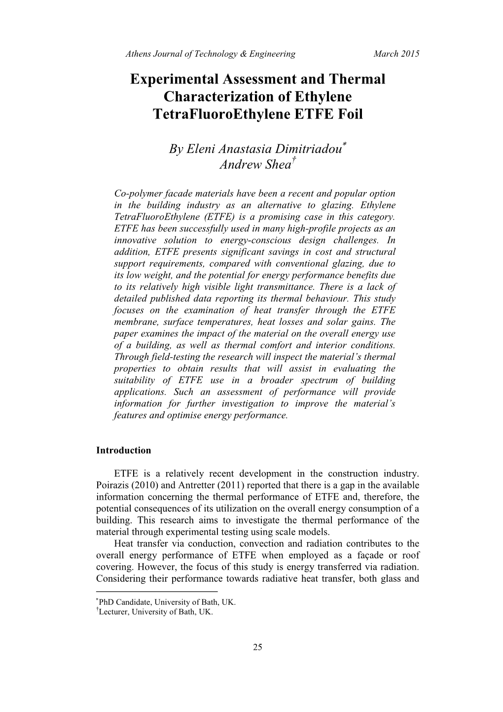 Experimental Assessment and Thermal Characterization of Ethylene Tetrafluoroethylene ETFE Foil