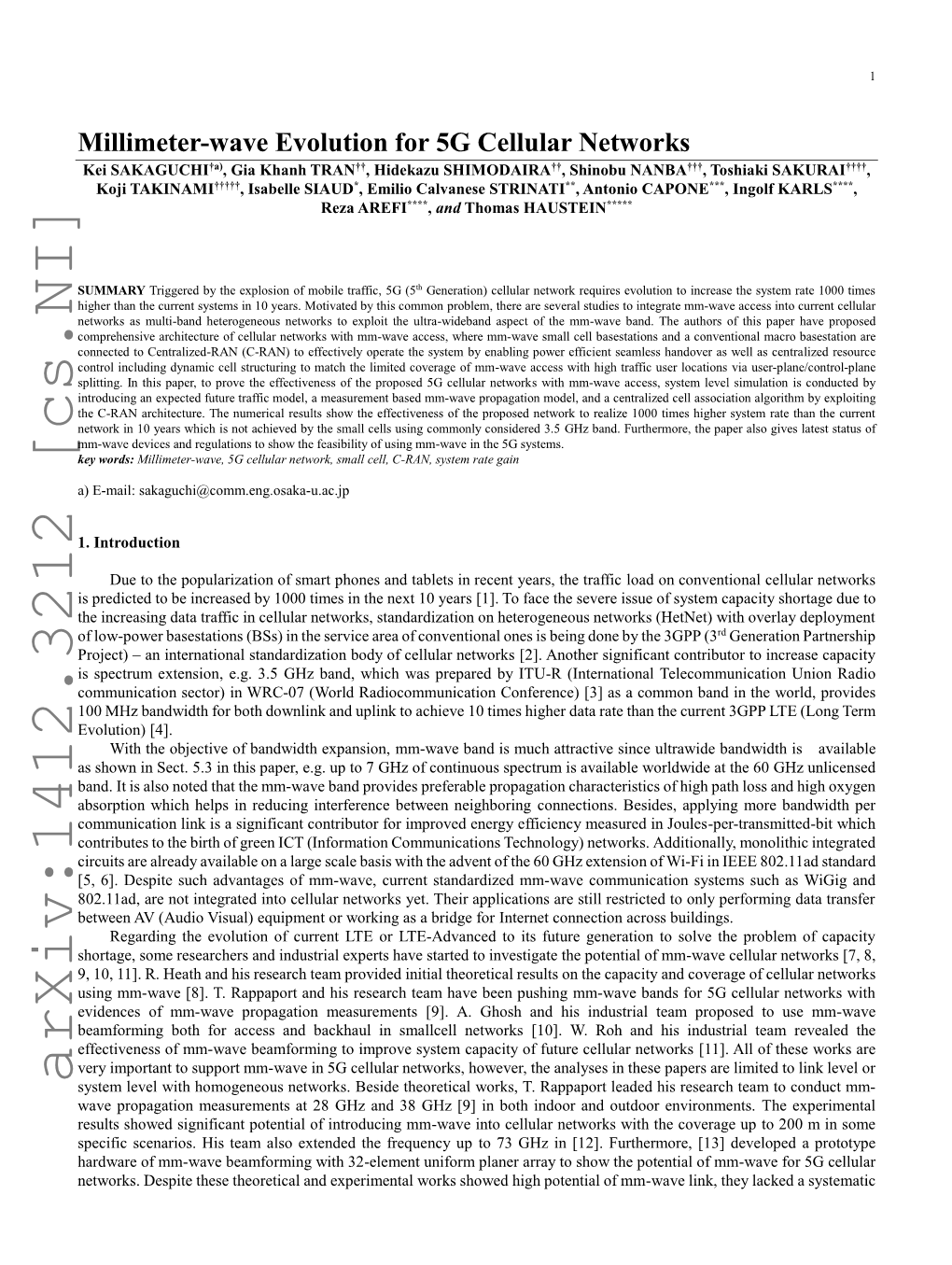 Millimeter-Wave Evolution for 5G Cellular Networks