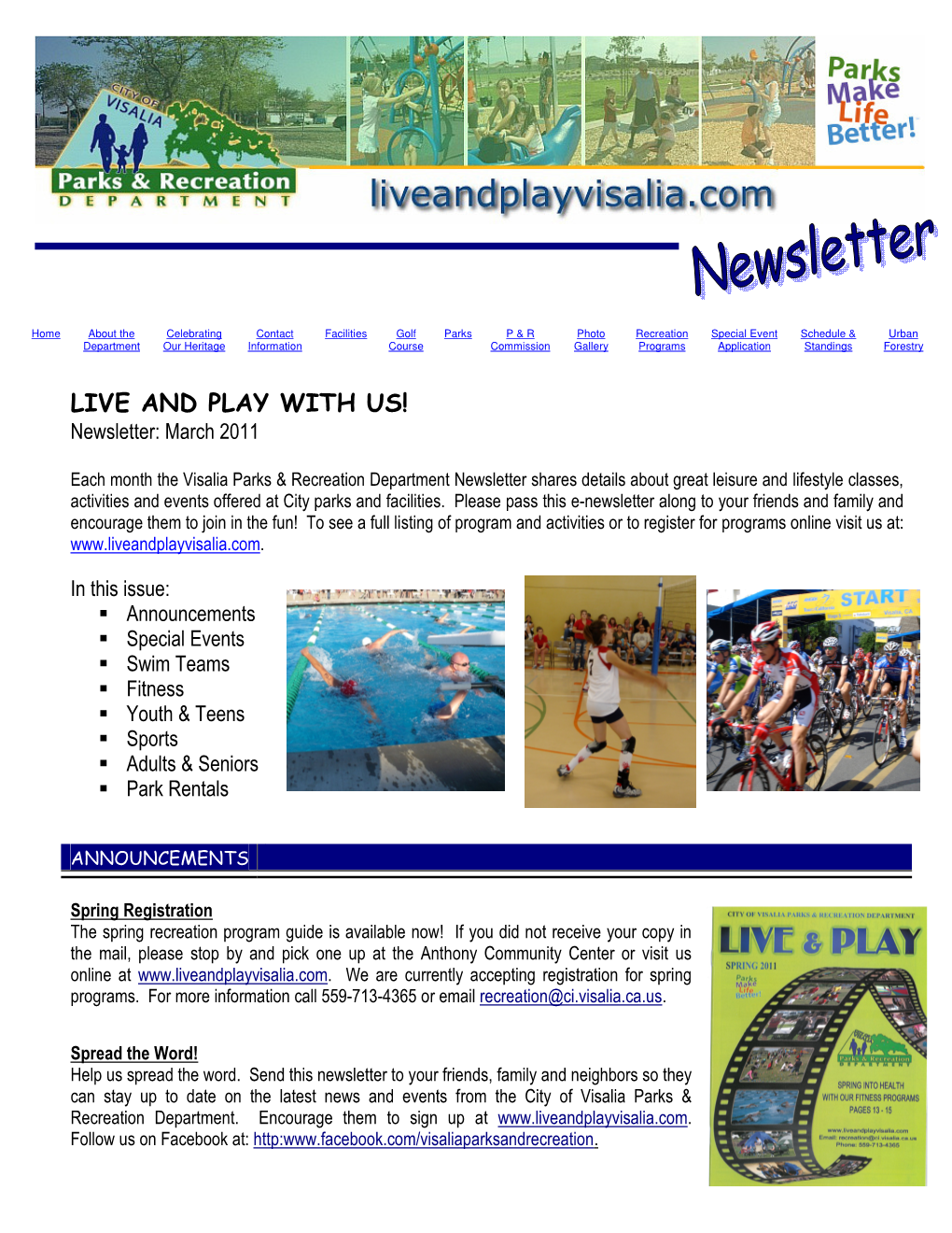LIVE and PLAY with US! Newsletter: March 2011