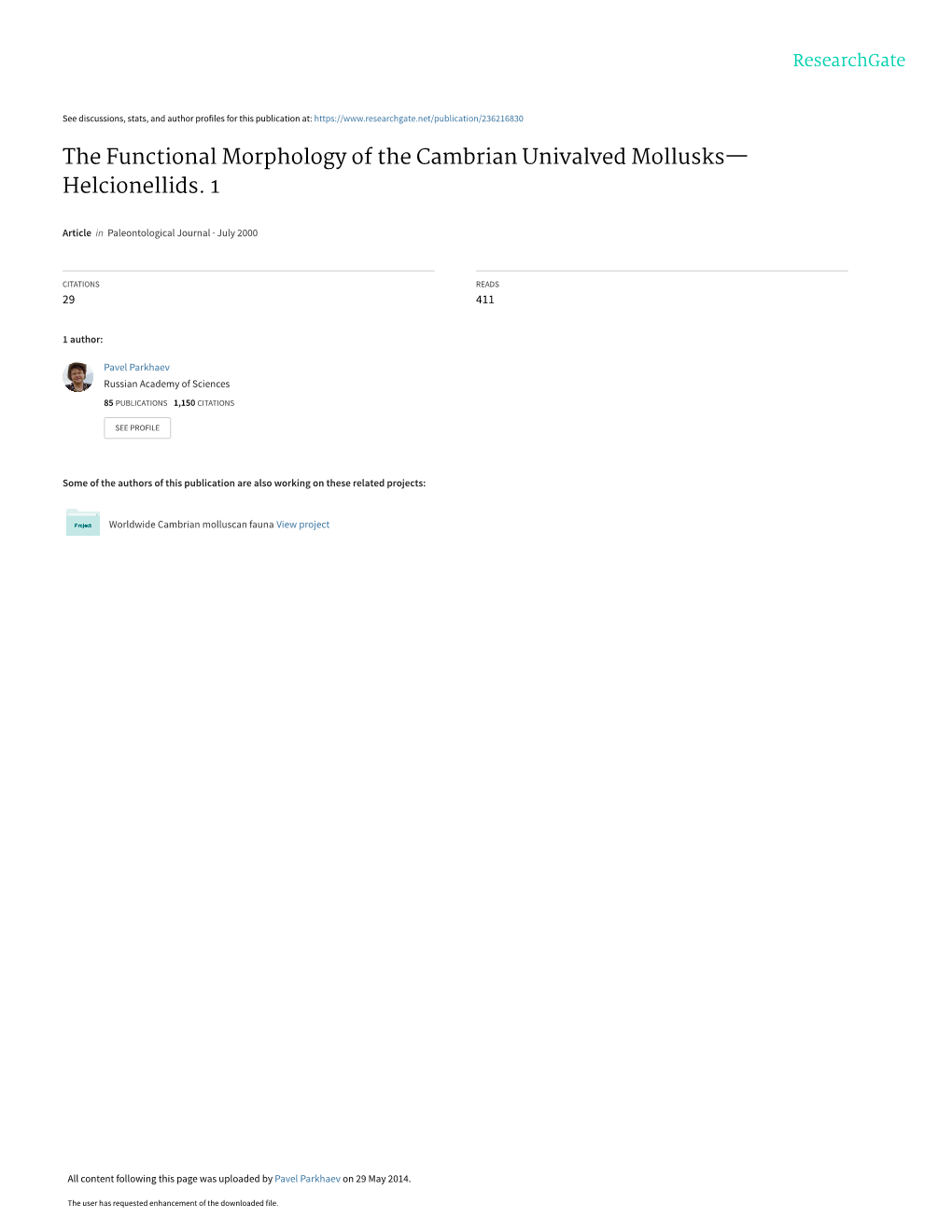 The Functional Morphology of the Cambrian Univalved Mollusks— Helcionellids