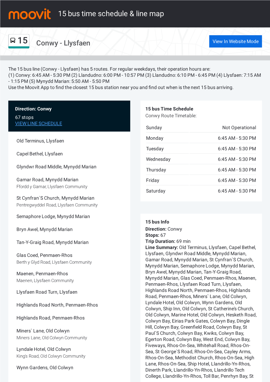 15 Bus Time Schedule & Line Route