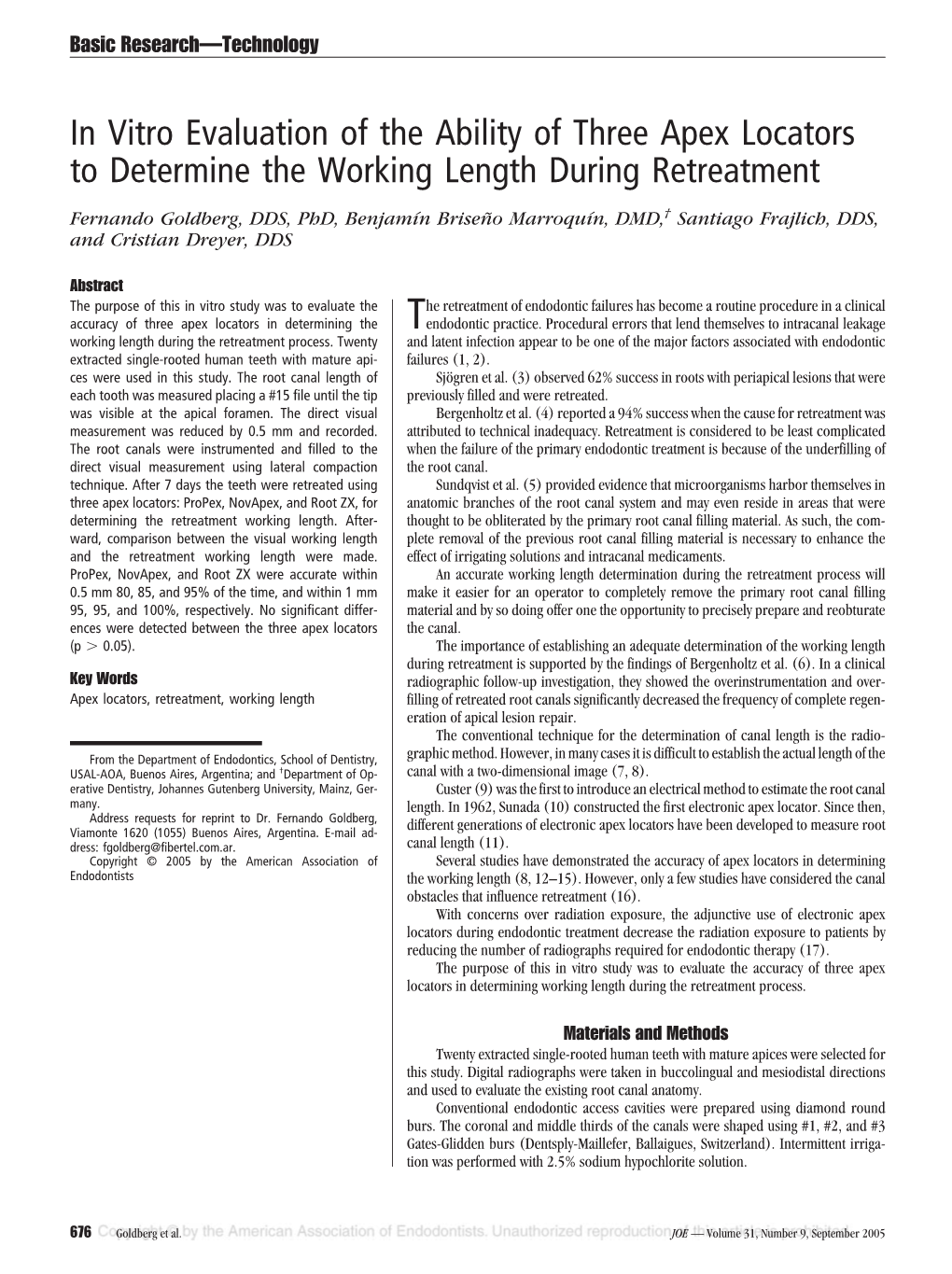 In Vitro Evaluation of the Ability of Three Apex Locators to Determine