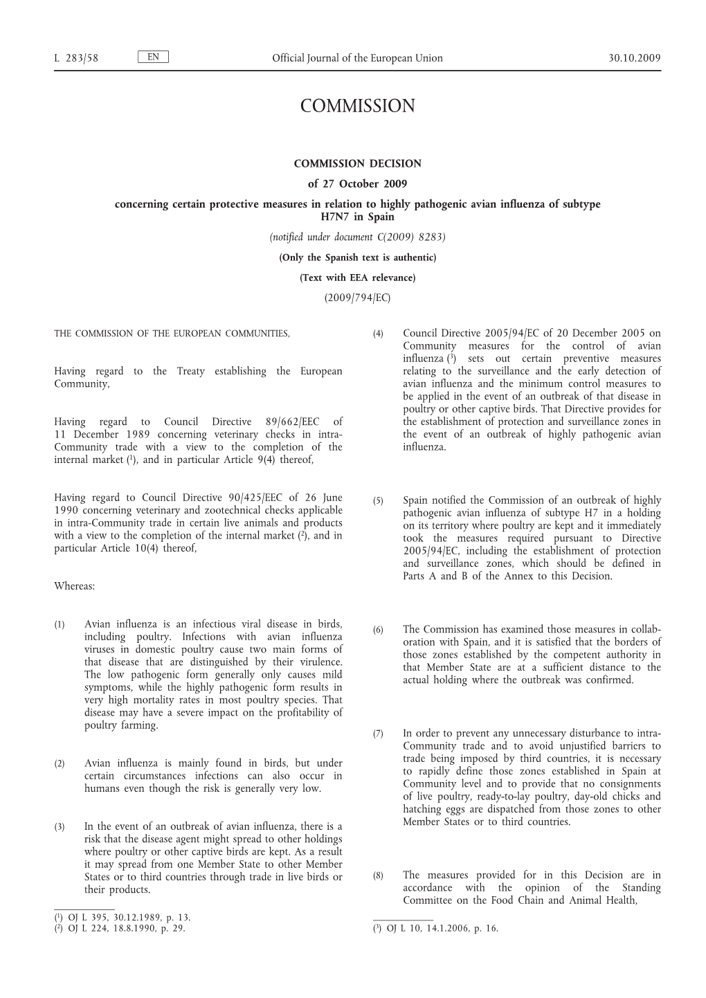 Commission Decision of 27 October 2009 Concerning Certain Protective