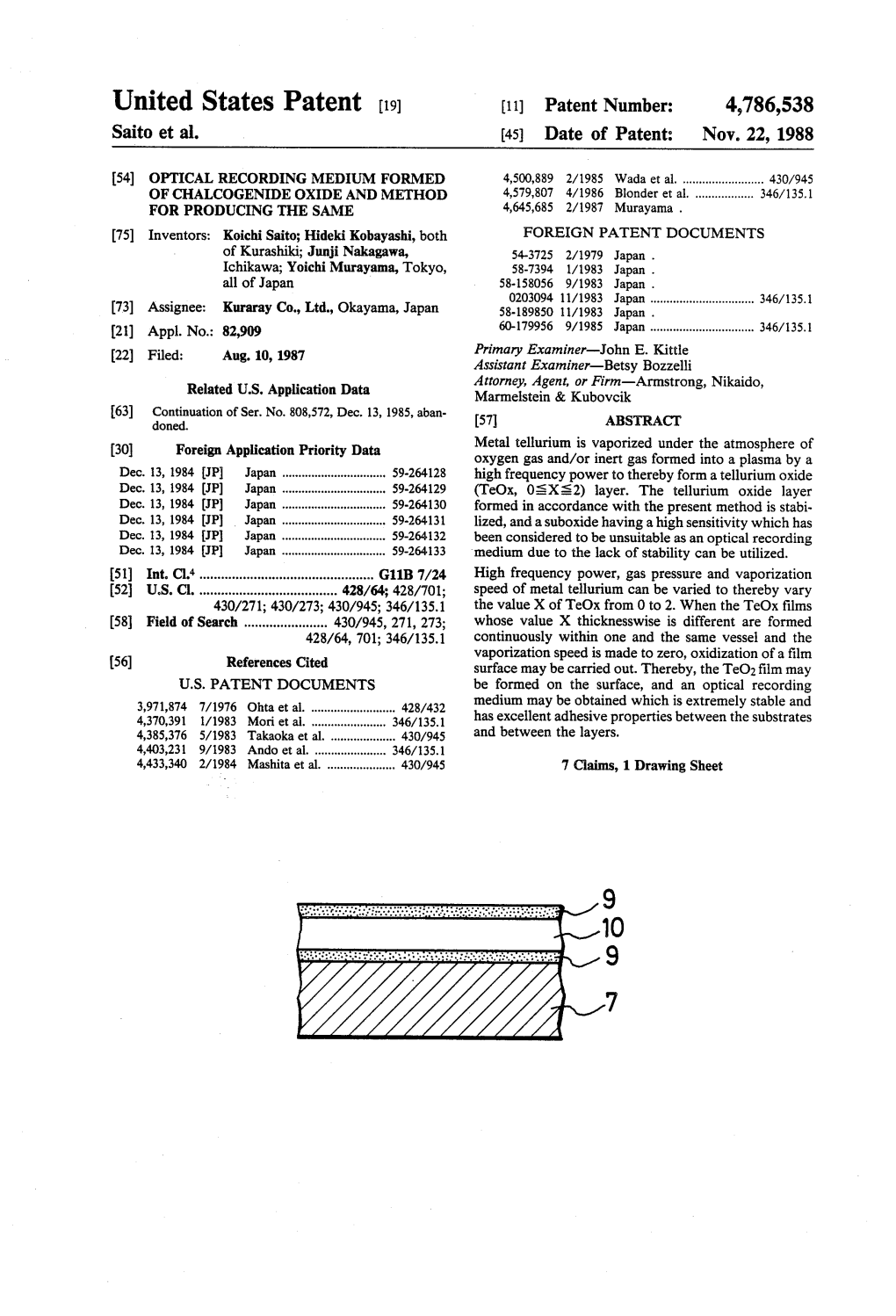 United States Patent [191 [11] Patent Number: 4,786,538 Saito Et Al