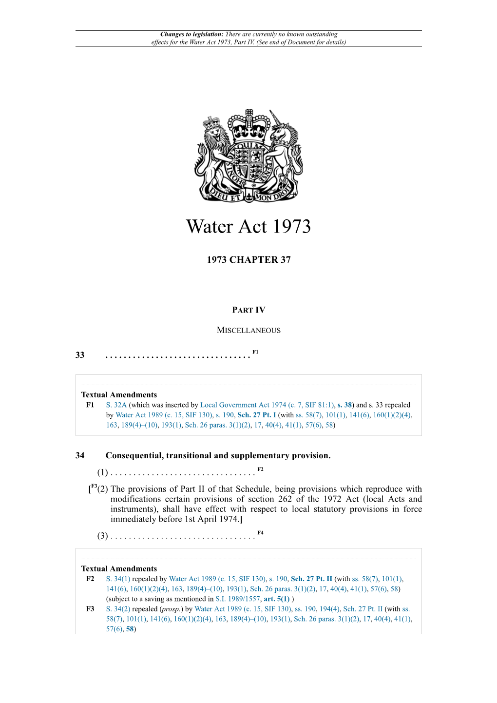 Water Act 1973, Part IV