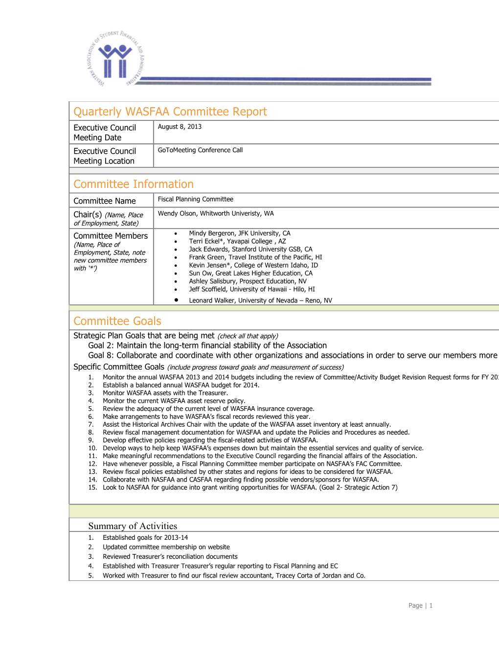 Save the Completed Report Using Committee Title and Date (Example: WASFAA JRSMLI Feb 10 s4