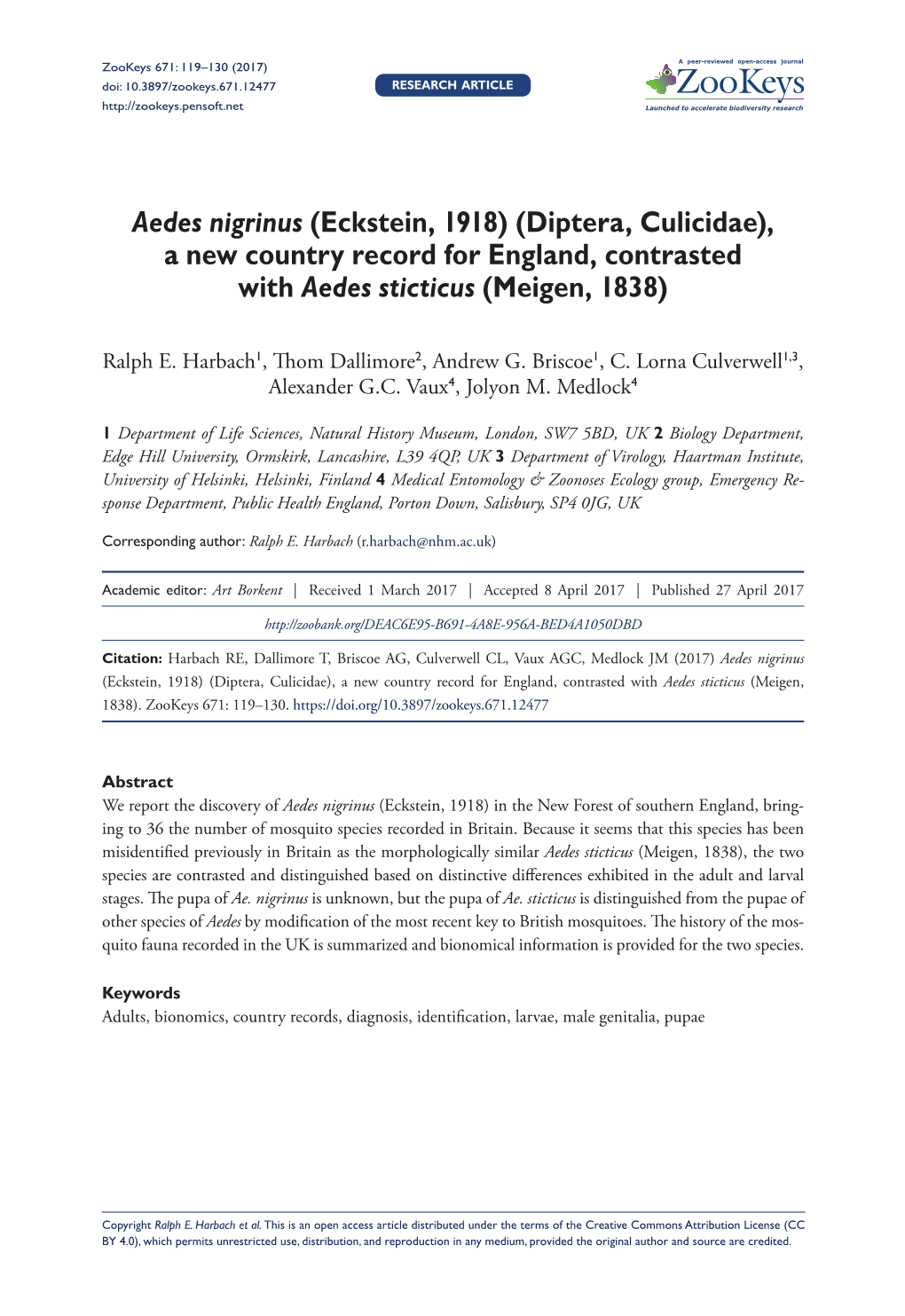 Diptera, Culicidae), a New Country Record for England