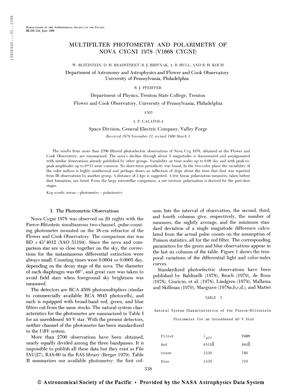 Publications of the Astronomical Society of the Pacific 92:338-344, June 1980