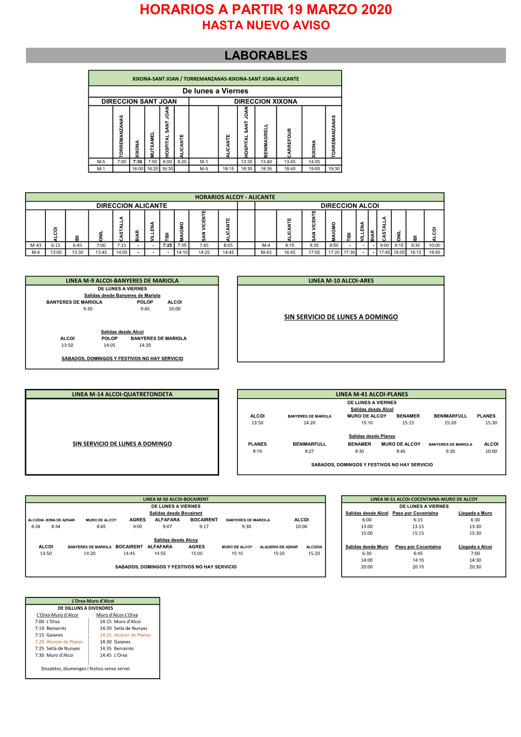 HORARIOS a PARTIR DEL 19 MARZO 2020.Xlsx