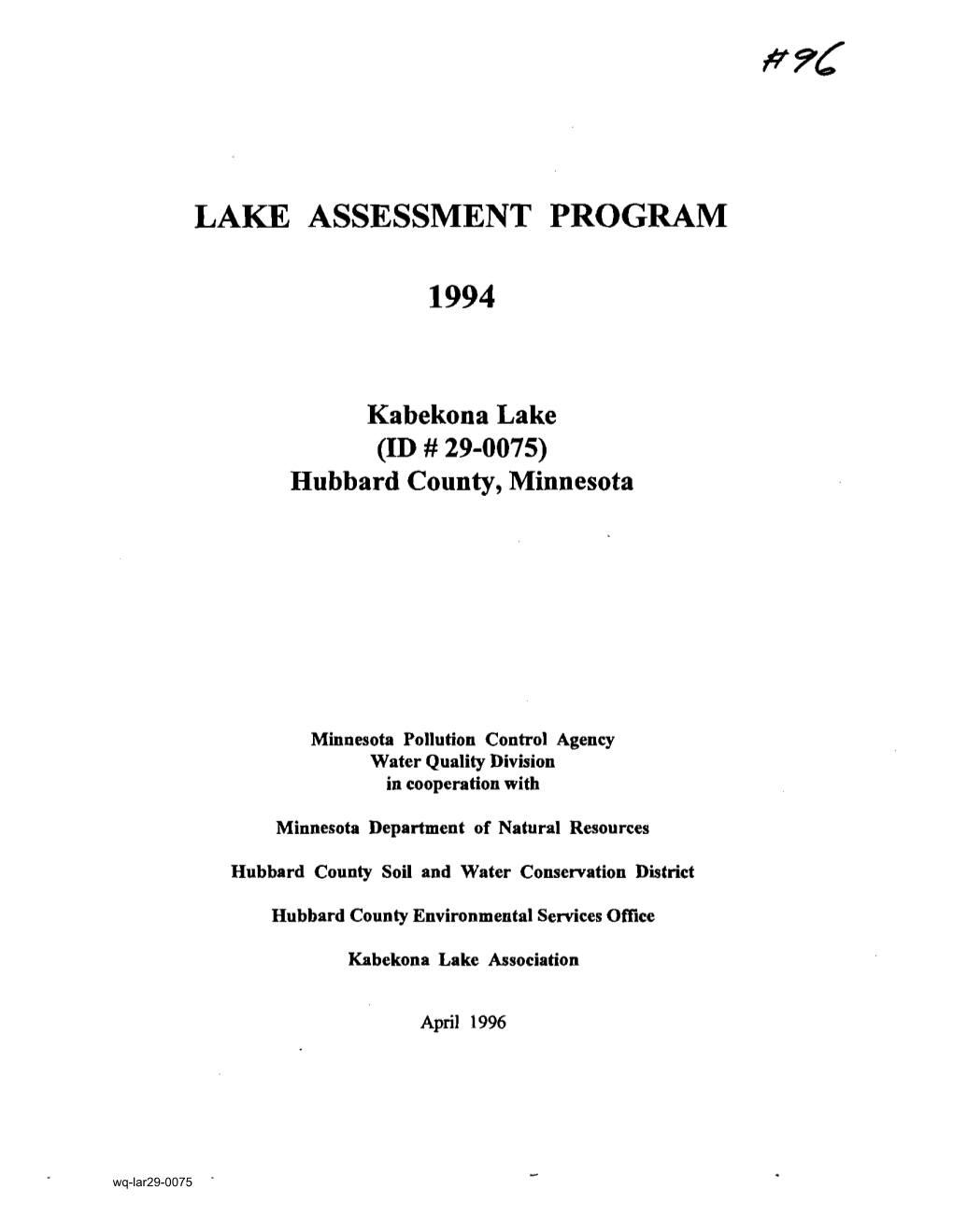 Kabekona Lake Assessment Report