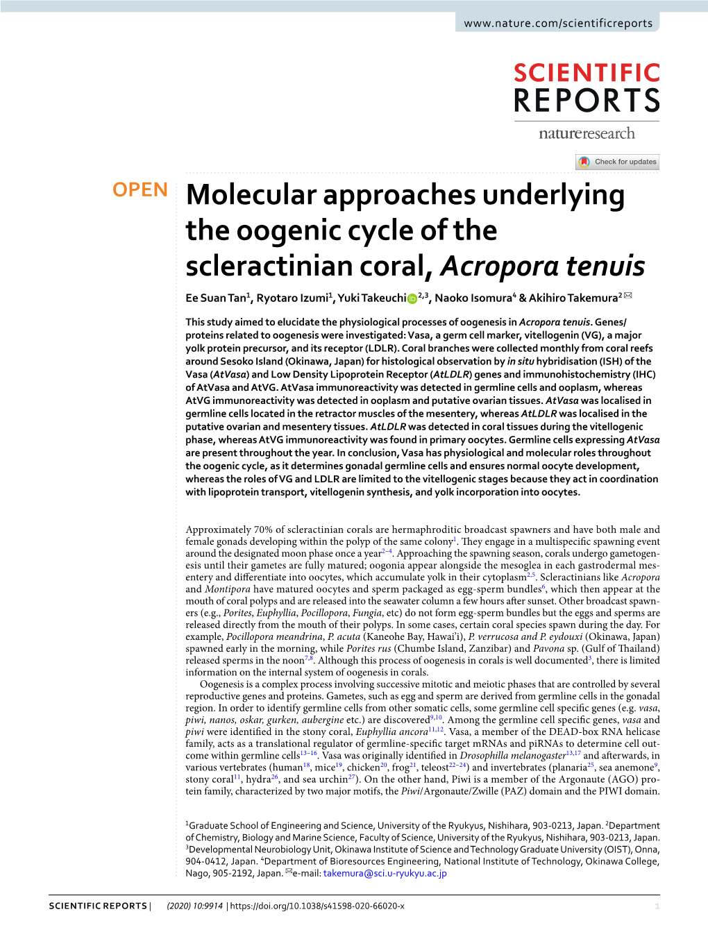 Molecular Approaches Underlying the Oogenic Cycle of the Scleractinian