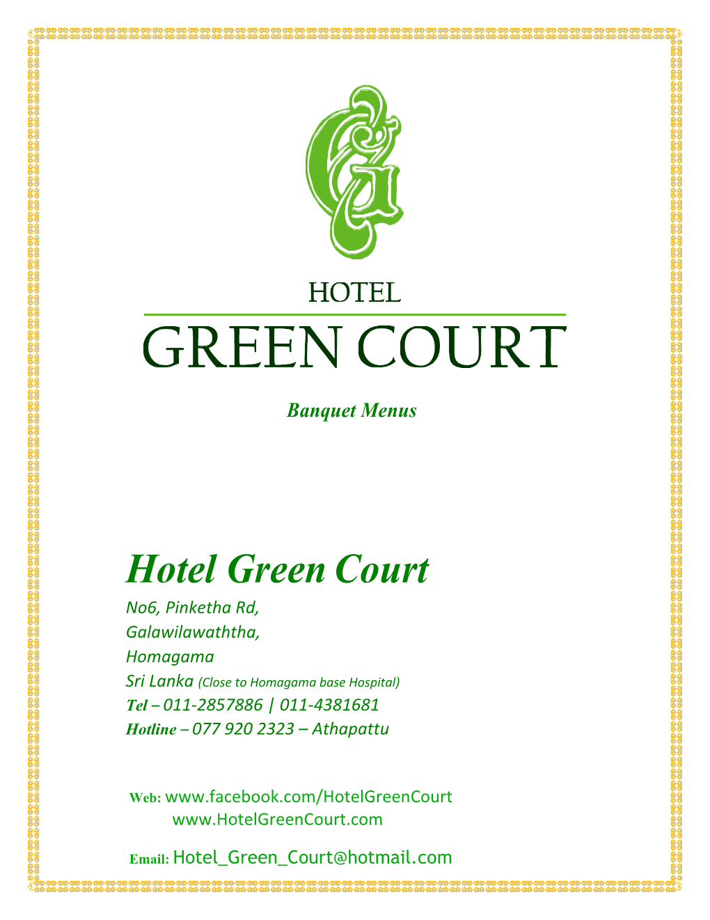 Banquet Menus Hotel Green Court