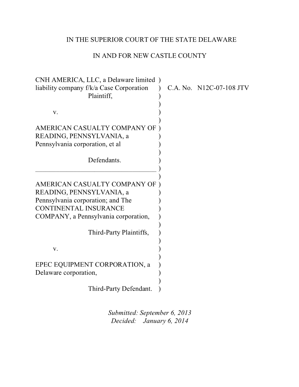 CNH America V. American Casualty, Et Al