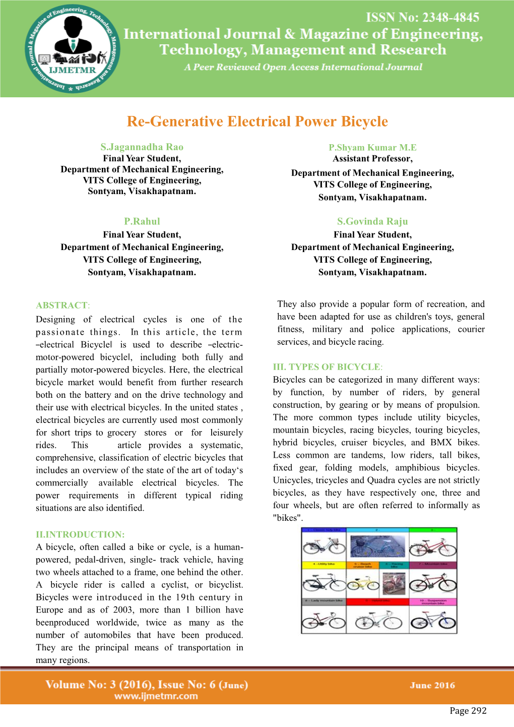 Re-Generative Electrical Power Bicycle S.Jagannadha