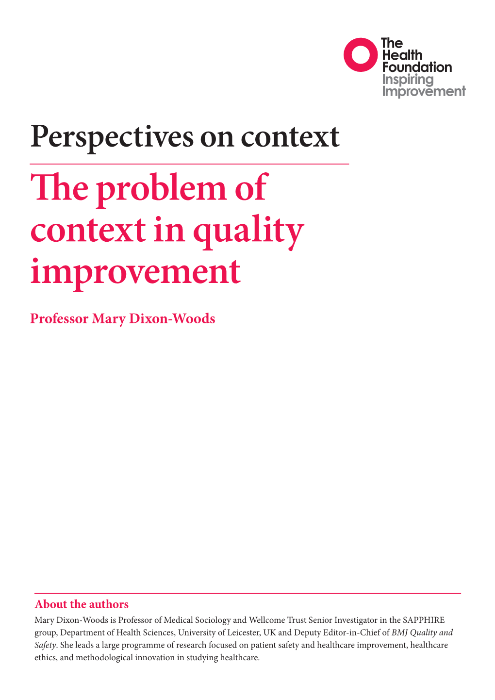 The Problem of Context in Quality Improvement