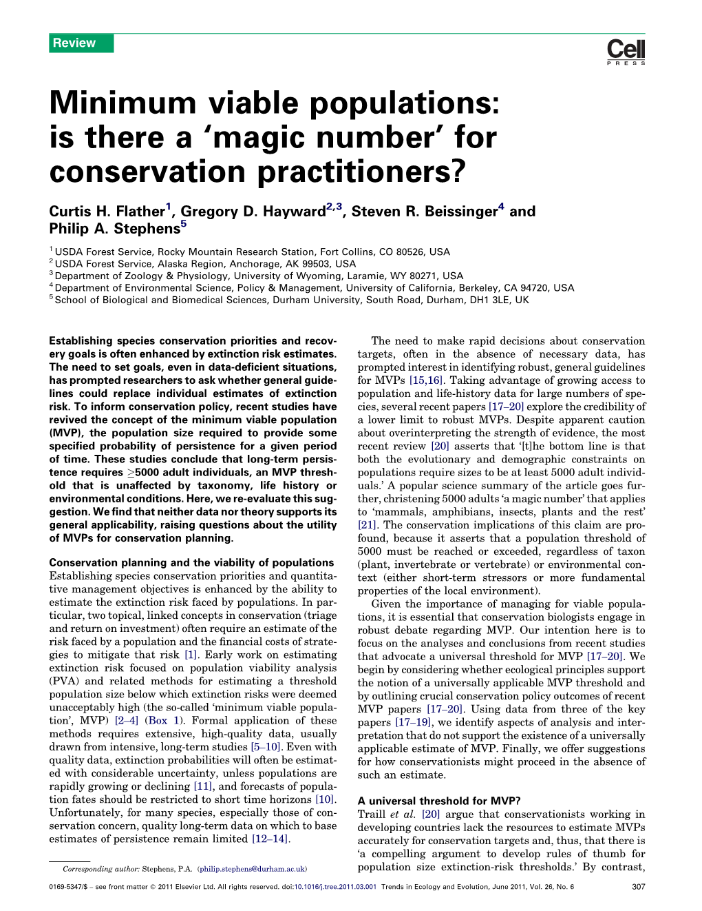 Minimum Viable Populations: Is There a ‘Magic Number’ for Conservation Practitioners?